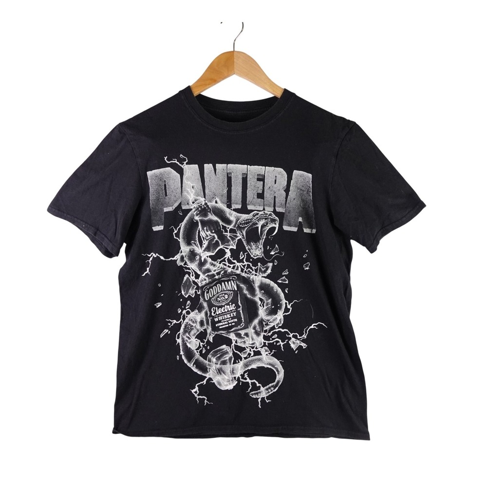 Pantera Mens‎ Goddamn Electric Whiskey Snake Graphic T-Shirt Black Size M Fits S